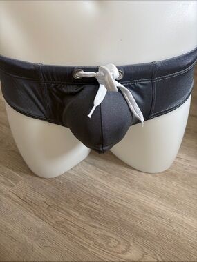 Men's Grey Swim Trunks with White Drawstring